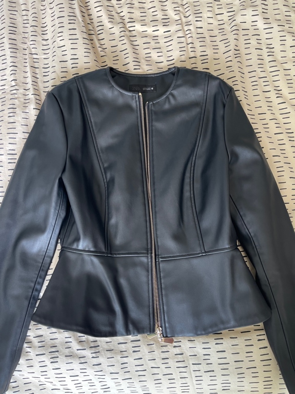 Zara Black Faux Leather Peplum Zip Jacket